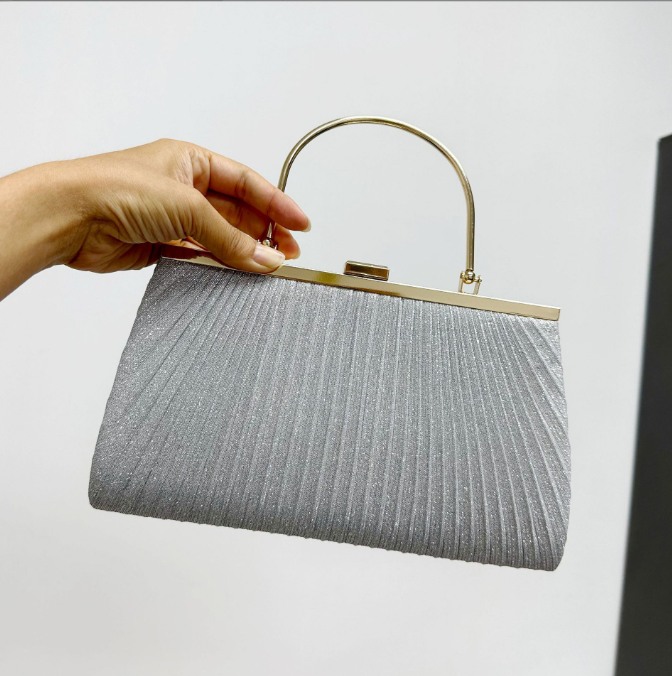 Pleated Shiny Evening Handbag
