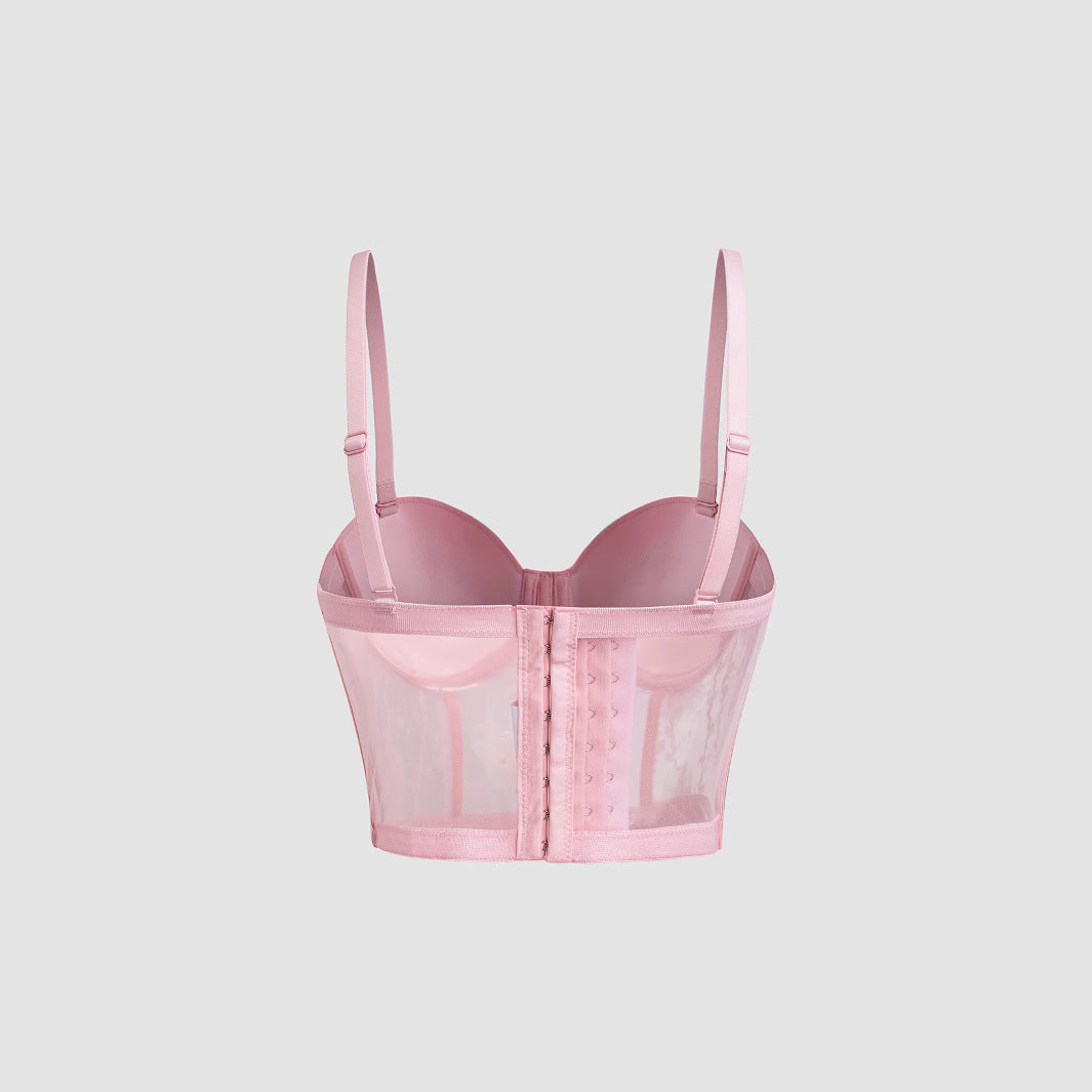 Women's Bra Set Ultra-thin Mesh Fishbone Steel Ring Gathered Embroidered Underwear