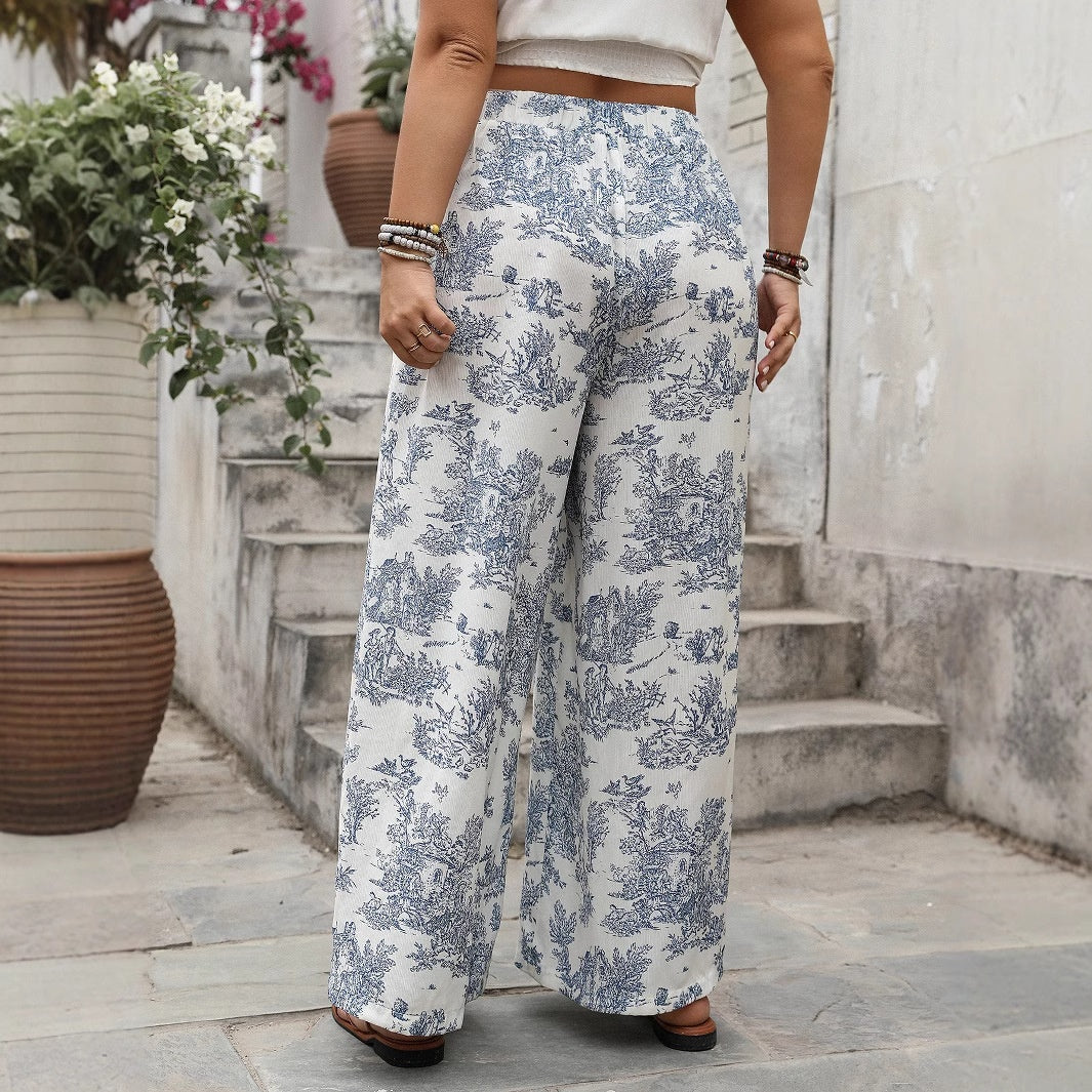 New Women's Plus Size Loose Trousers with Print, Casual Long Pants - BAGMODA