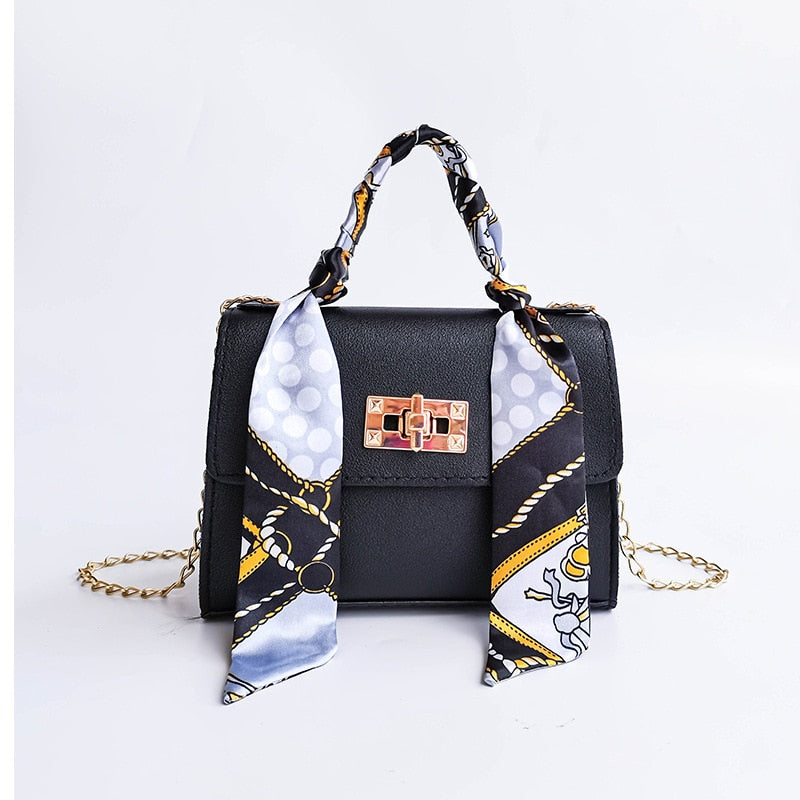 Silk Scarf Lock Chain Square Bag