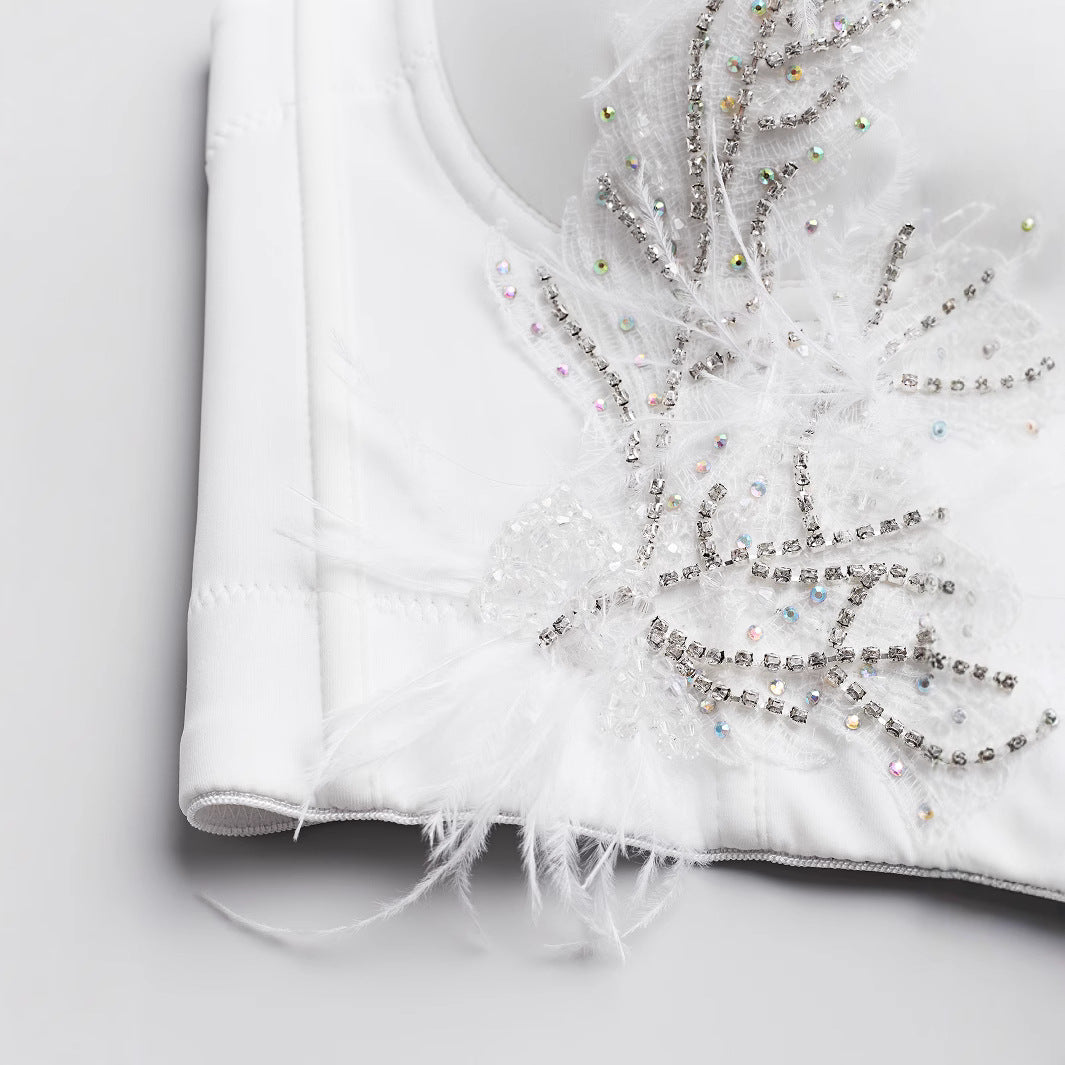 Sexy Fishbone Bralette with Rhinestone and Bead Embellishment