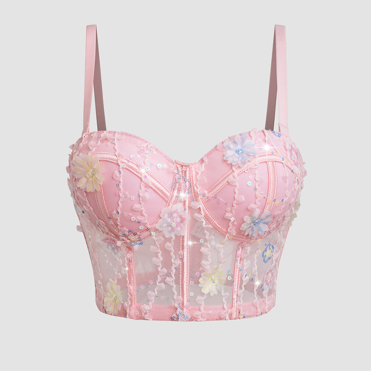 Women's Bra Set Ultra-thin Mesh Fishbone Steel Ring Gathered Embroidered Underwear