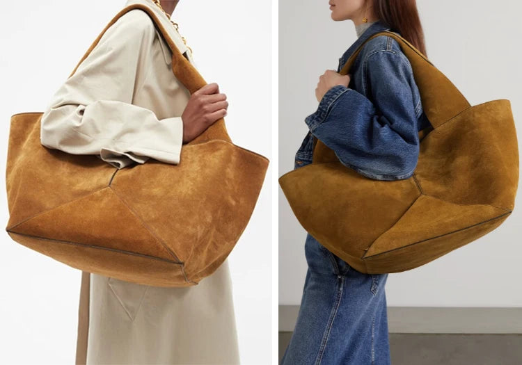 Trendy Suede Splice Tote Bag