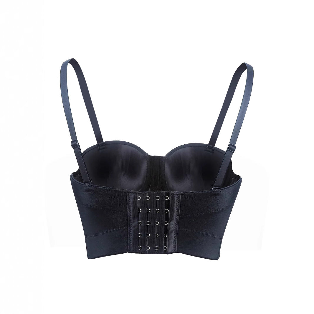 Sexy Waist-Exposed Chain Decorated Mini Camisole Bralette with Boning Design