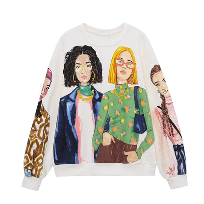 Sudaderas casuales de polar con estampado de colores en contraste para niñas, sudaderas con capucha de manga larga para mujer, suéteres elegantes