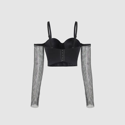 Sexy Bone-Bralette mit ausgehöhlten transparenten Netzträgern