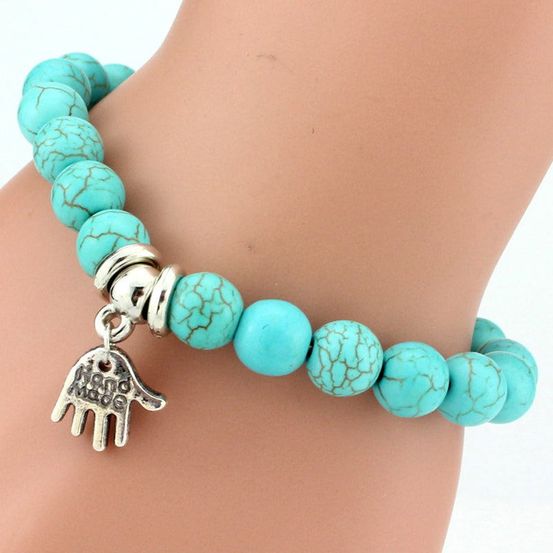 Vintage Boho Charm Bracelets Bangles Women Natural Stone Tree of Life Elephant Owl Pendant Bead Bracelet Men Jewelry