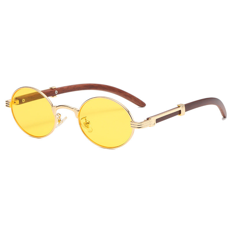 New Vintage Imitation Wood-Print Sunglasses Small Round Frame Sunglasses Men's Hipster Glasses