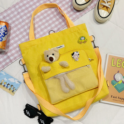 Mehrzweck-Canvas-Tasche mit Bärenpuppe