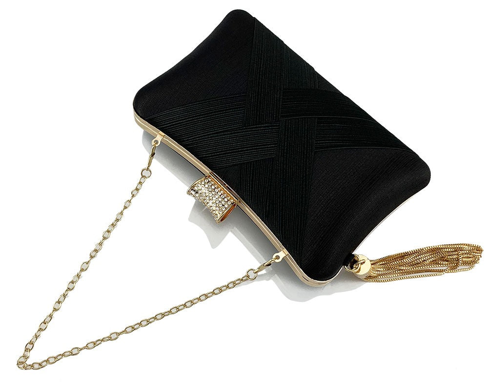 Tassel metal woven diamond buckle banquet evening shoulder bag