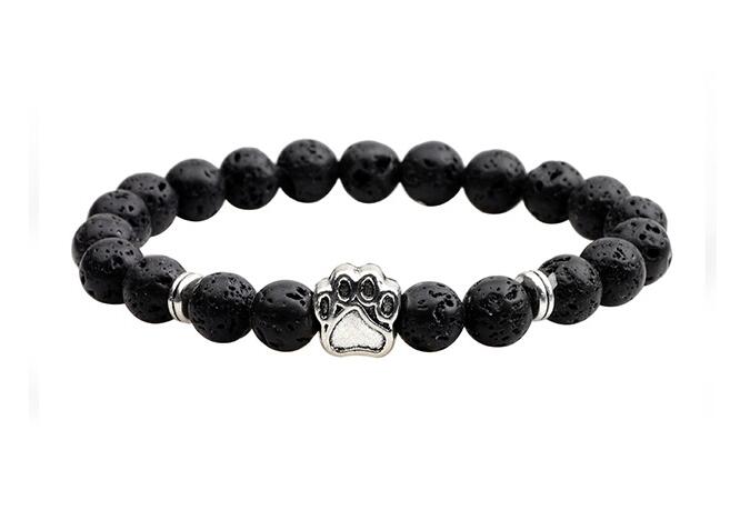 Dogs Cat Paw Natural Stone Lava Beads Bracelets Elastic Rope Fashion Men Women Unisex Wristband Trendy Jewelry