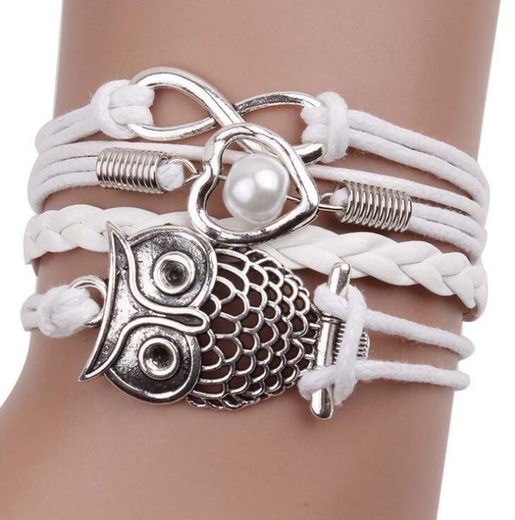 Bracelets on hand Infinity Owl Pearl Friendship Multilayer Charm Leather Bracelets