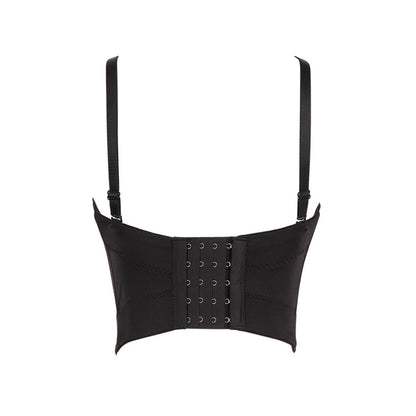 Camisola sexy tipo bralette con cadena y diseño de varillas que deja al descubierto la cintura.