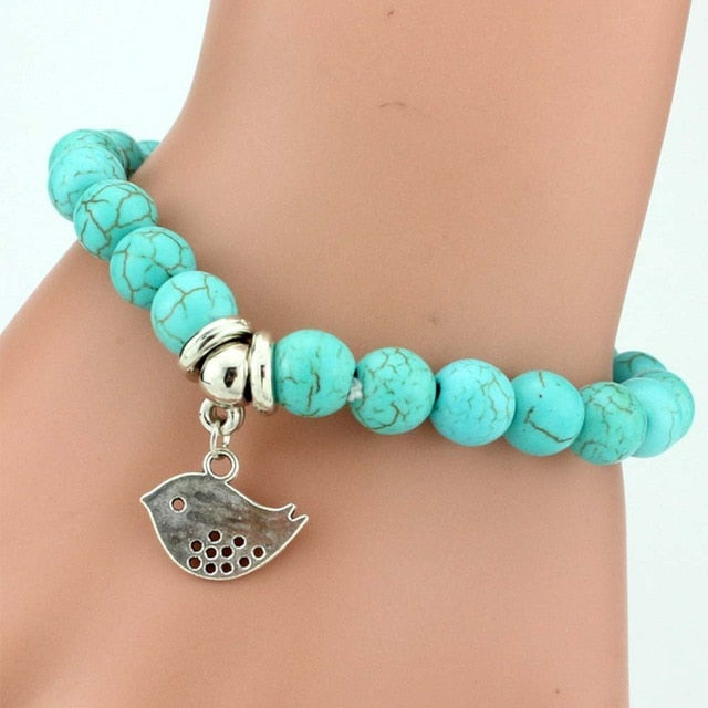 Vintage Boho Charm Bracelets Bangles Women Natural Stone Tree of Life Elephant Owl Pendant Bead Bracelet Men Jewelry