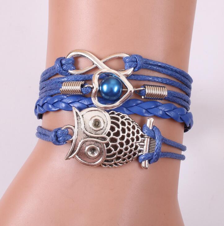 Bracelets on hand Infinity Owl Pearl Friendship Multilayer Charm Leather Bracelets