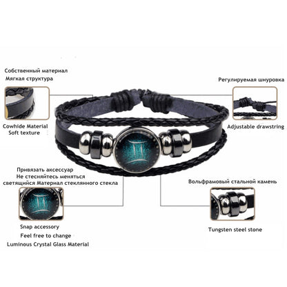 12 Konstellationen Leuchtendes Armband Herren Lederarmband Bettelarmbänder für Männer Jungen Frauen Mädchen Schmuck Accessoires Geschenke