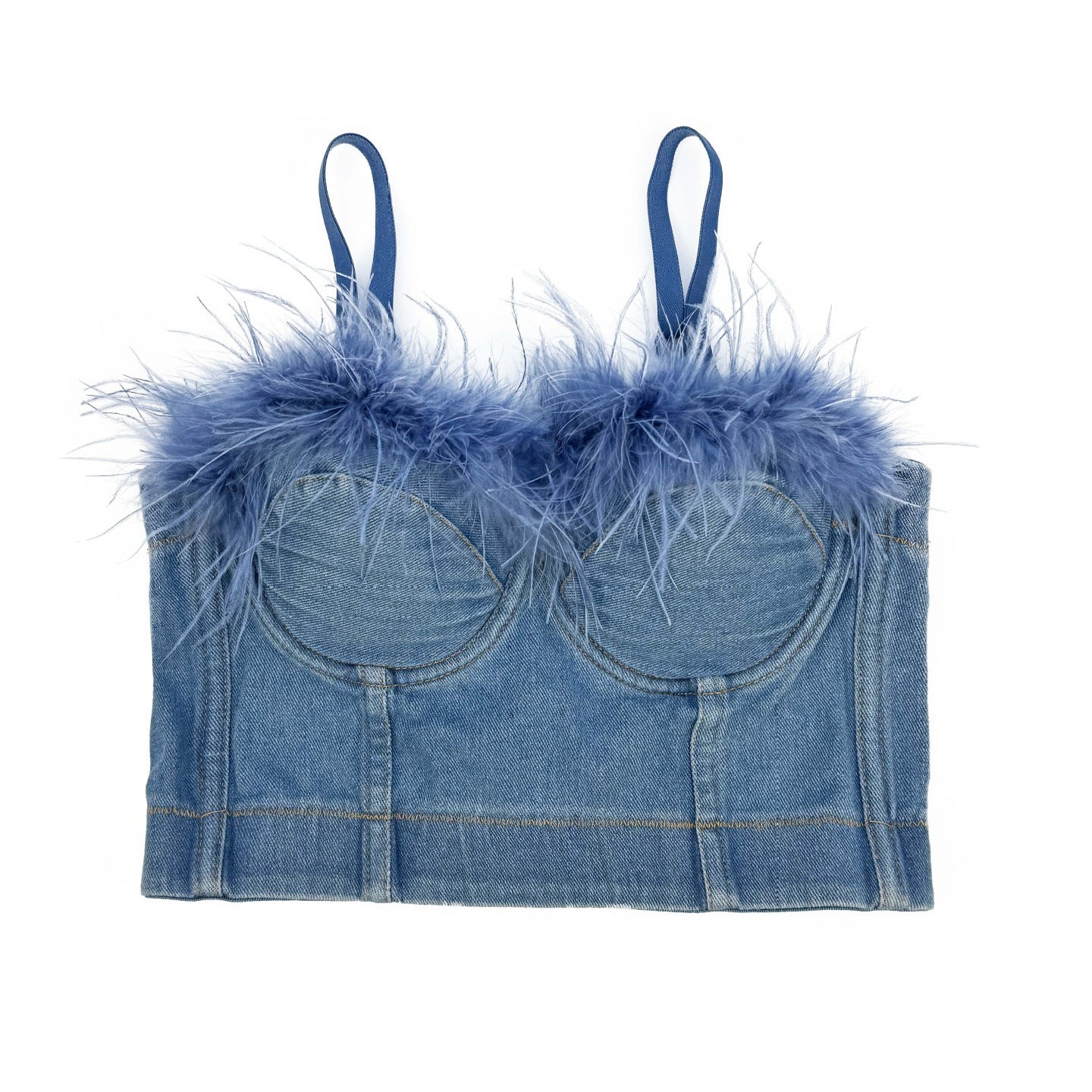 Denim Corset Strapless Top with Built-in Pads Sweet and Spicy Feather Bralette