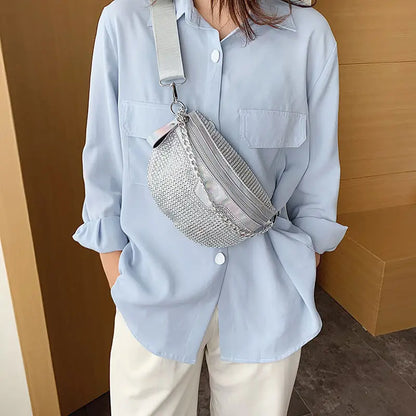 Riñonera con diamantes para mujer, bolso de hombro de diseñador de lujo, bolso de mano con cadena, bandolera