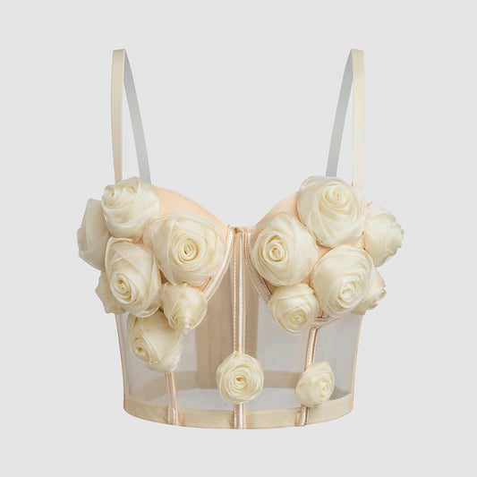 Mesh Sheer Sexy Back Design and Rose Flower Detail