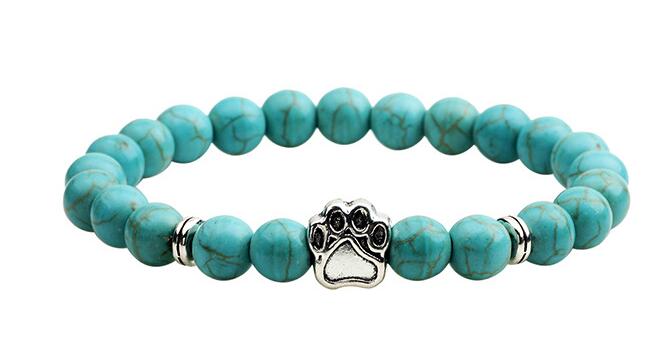 Dogs Cat Paw Natural Stone Lava Beads Bracelets Elastic Rope Fashion Men Women Unisex Wristband Trendy Jewelry