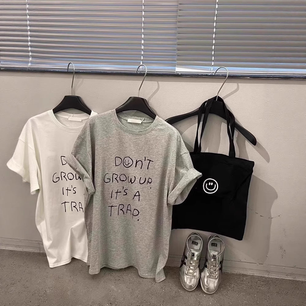 Short Sleeve Cotton Student Summer Wear  Loose Half-Sleeve Top Junior High School and High School Girls T-Shirt