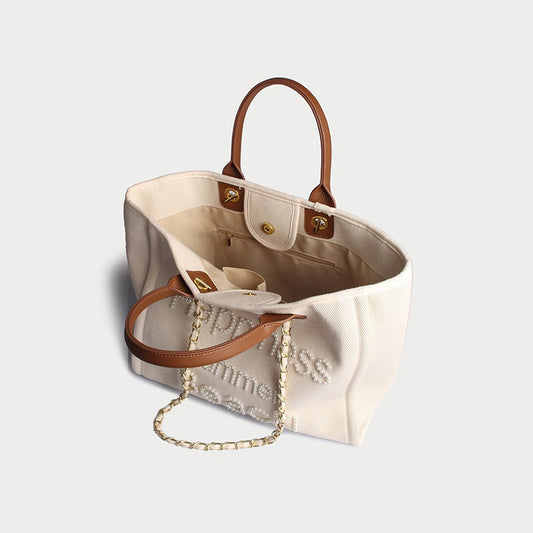 Off-White Beaded Canvas Tote