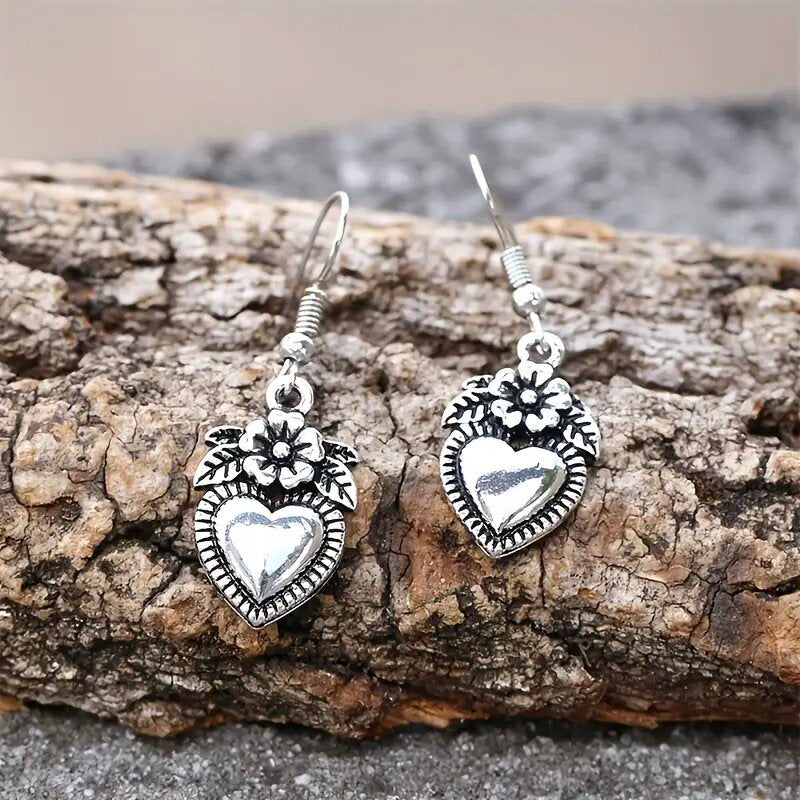 Vintage Tarnish Old Love Flower Earrings