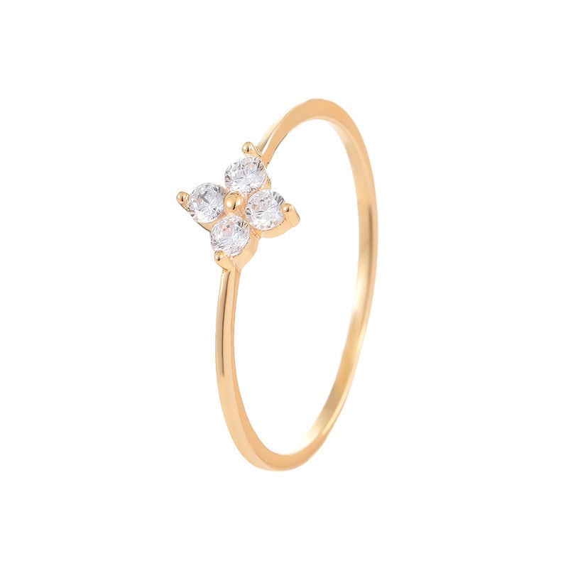 Diamond Four-leaf Clover Ring Female Gold Plated High-grade Closed Mouth