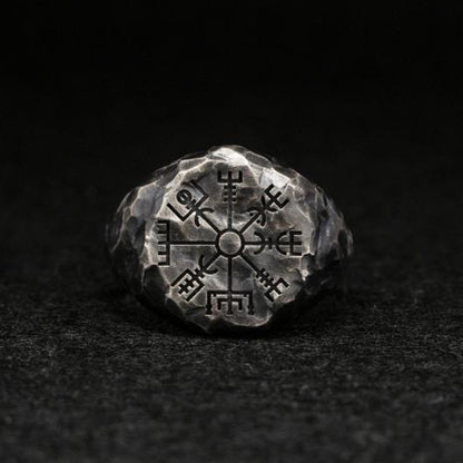 Anillo para hombre con tótem de brújula, copo de nieve y runa