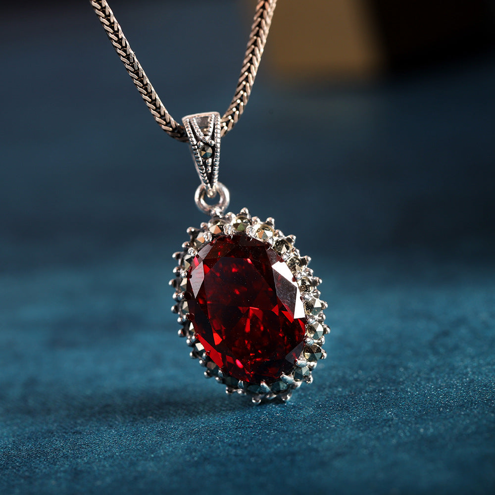 Simple Retro Style Cut Face Red Corundum Women's Pendant