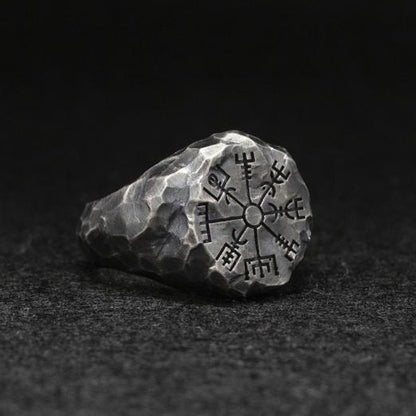 Anillo para hombre con tótem de brújula, copo de nieve y runa