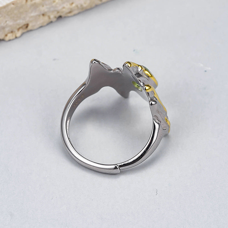 S925 Sterling Silver Irregular Personality Unisex Style Prehnite Open Ring