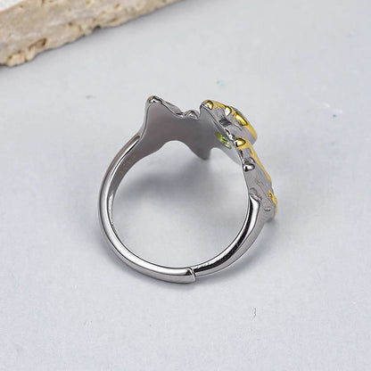 Anillo abierto unisex de prehnita con personalidad irregular en plata de ley S925