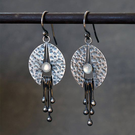 New Retro Lotus Leaf Beating Pattern Opal Earrings
