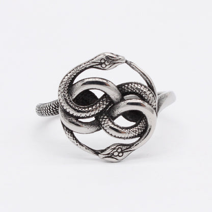 Anillo de serpiente doble, estilo retro, personalizado, estilo europeo y americano, con diseño de viento frío.