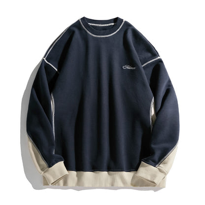 Heavy Loose Open Line Contrast Color Sweatshirt Male Spring Style