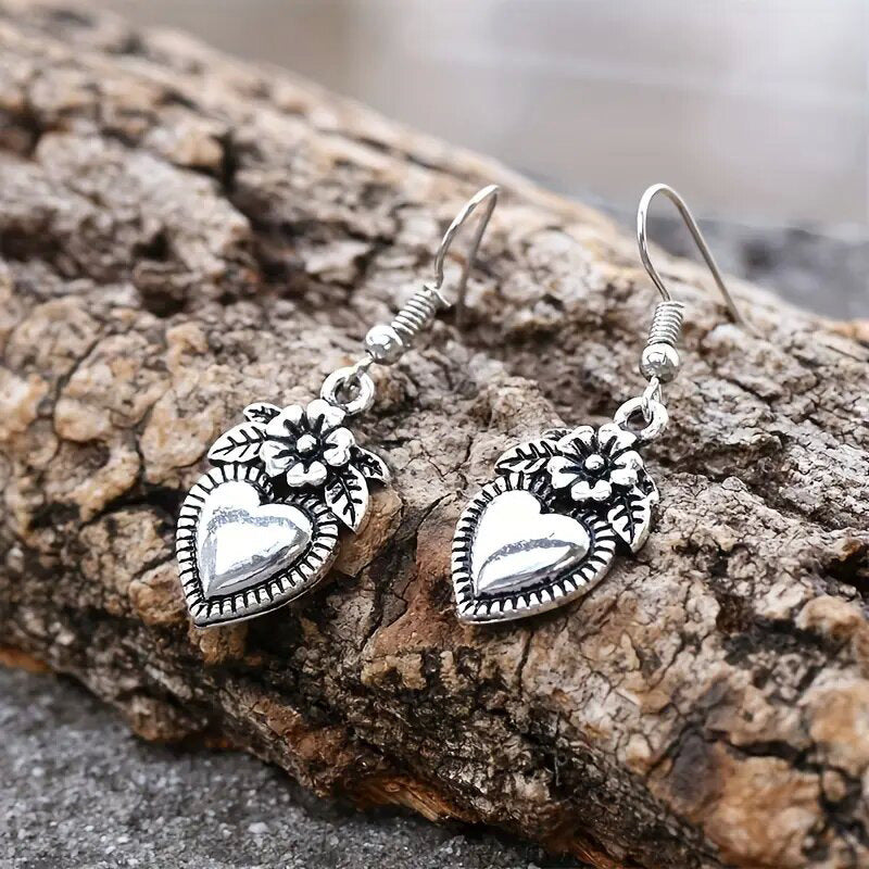 Vintage Tarnish Old Love Flower Earrings