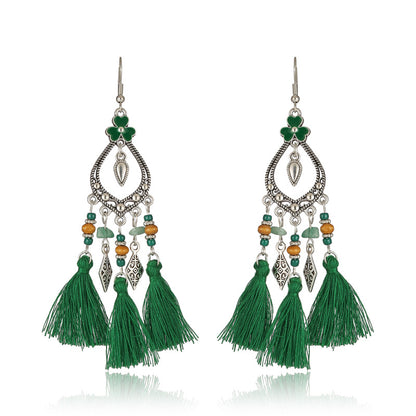 Pendientes de borlas multicapa con piedras irregulares, frescos y retro