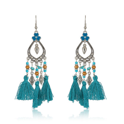 Pendientes de borlas multicapa con piedras irregulares, frescos y retro