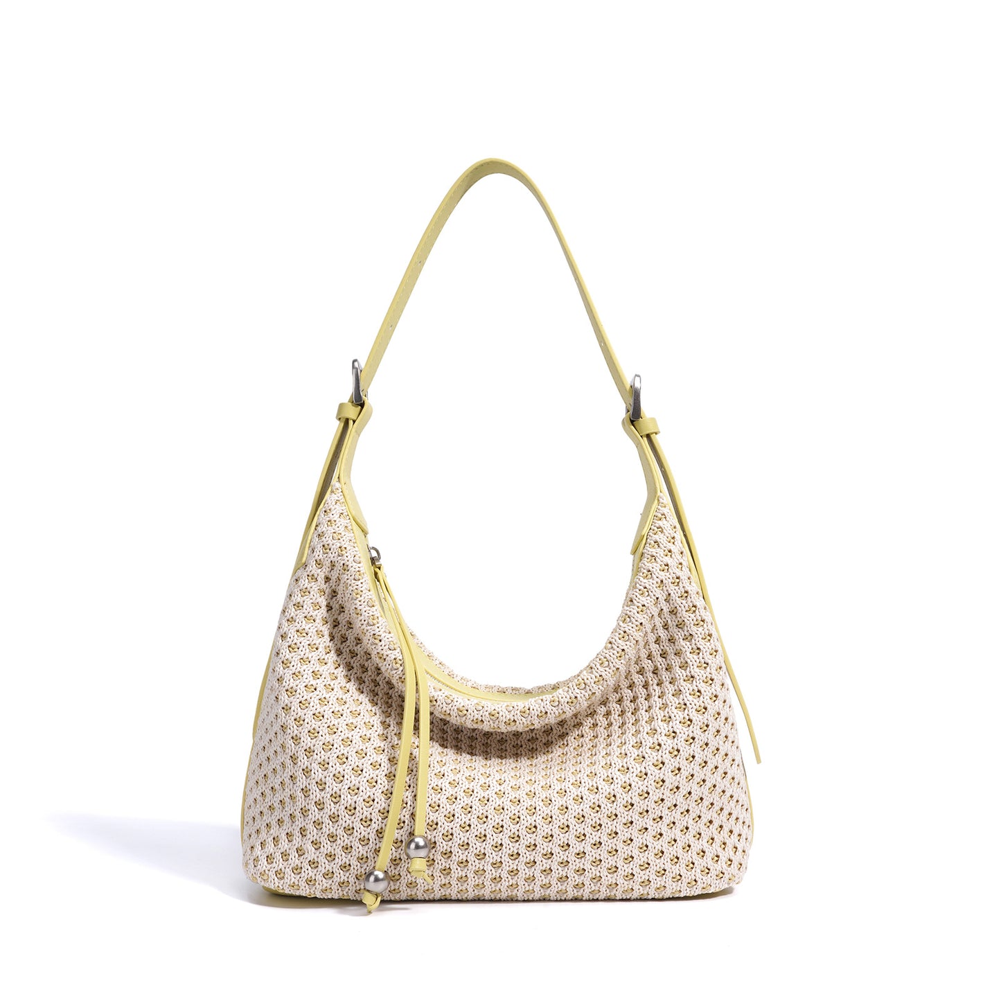 Bolso de hombro de bola de masa de paja tejida