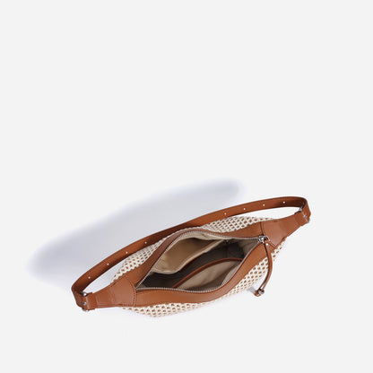 Bolso de hombro de bola de masa de paja tejida