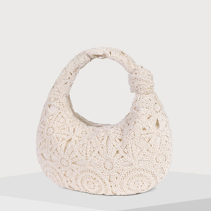 Bolso de mano para mujer, estilo artístico, con patrón hueco, hilo de algodón, para el tiempo libre, para ir al trabajo, de ganchillo, combinable con todo, para vacaciones.