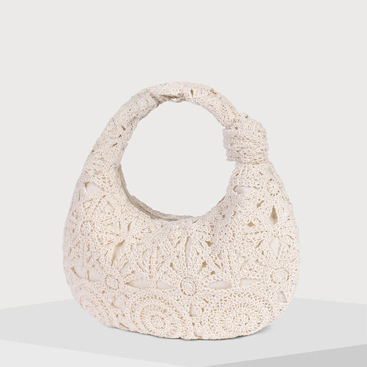 Artistic Style Hollow Pattern Cotton Thread Leisure Commute All-match Crocheted Holiday Women's Handbag