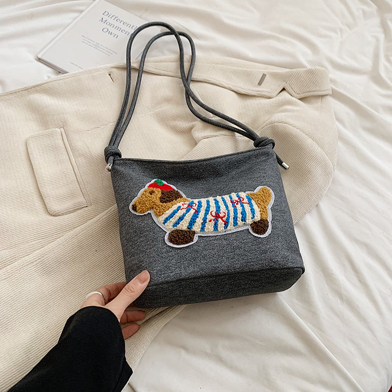 Neue Cartoon Dackel Eimer Tasche Herbst Textur