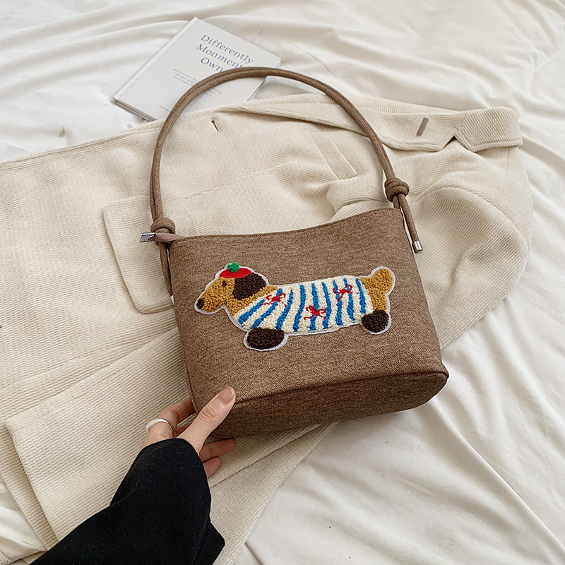 Neue Cartoon Dackel Eimer Tasche Herbst Textur
