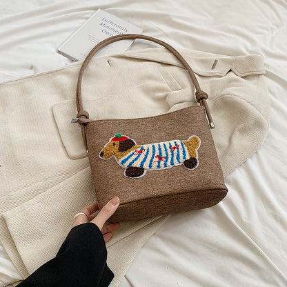 Neue Cartoon Dackel Eimer Tasche Herbst Textur