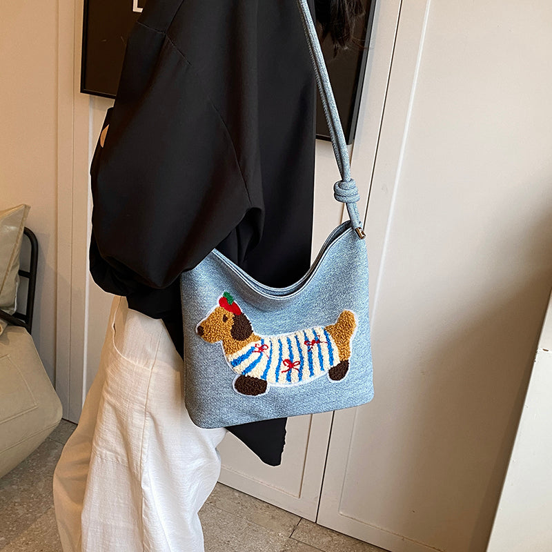 Neue Cartoon Dackel Eimer Tasche Herbst Textur