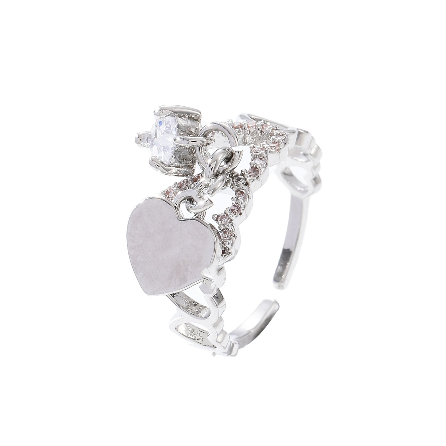 Exquisite Refined Grace Design Love Heart-shaped Diamond Shiny Open Ring