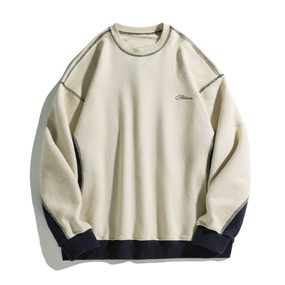 Heavy Loose Open Line Contrast Color Sweatshirt Male Spring Style