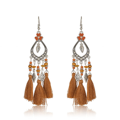 Pendientes de borlas multicapa con piedras irregulares, frescos y retro